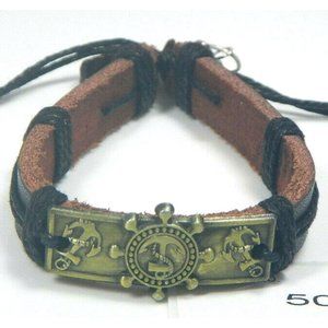 Tiger Eye-Gemstone-Leather Metal Charms Bracelets unisex Vintage Wrist Cuff 500